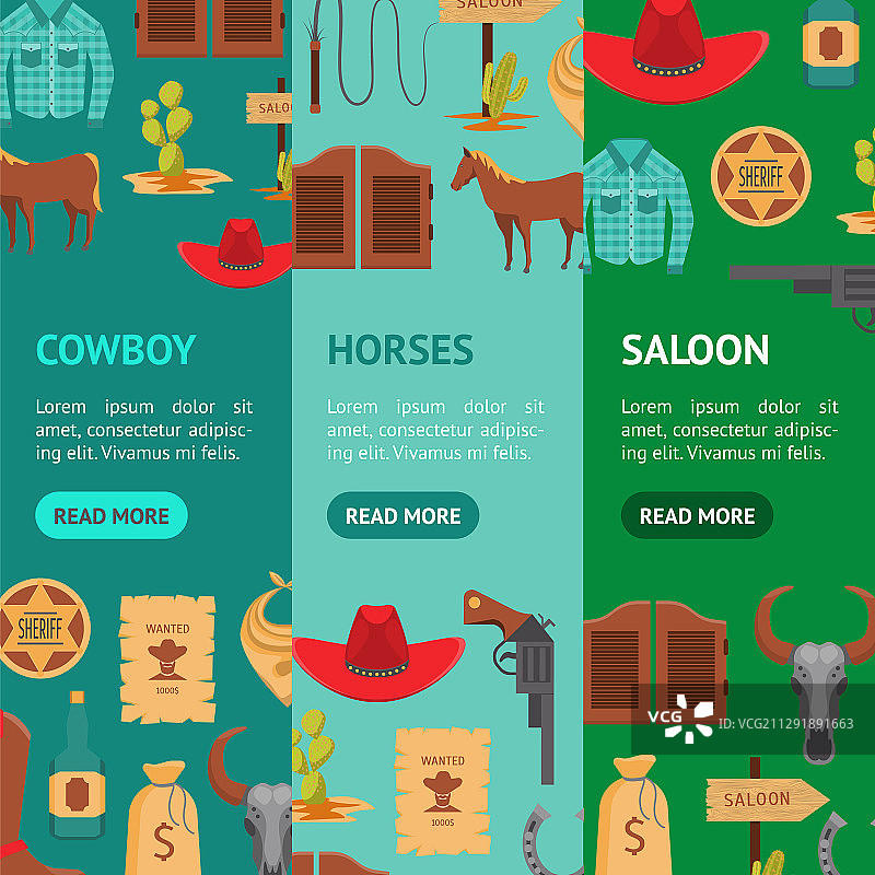 卡通狂野西部标志banner竖版设置图片素材