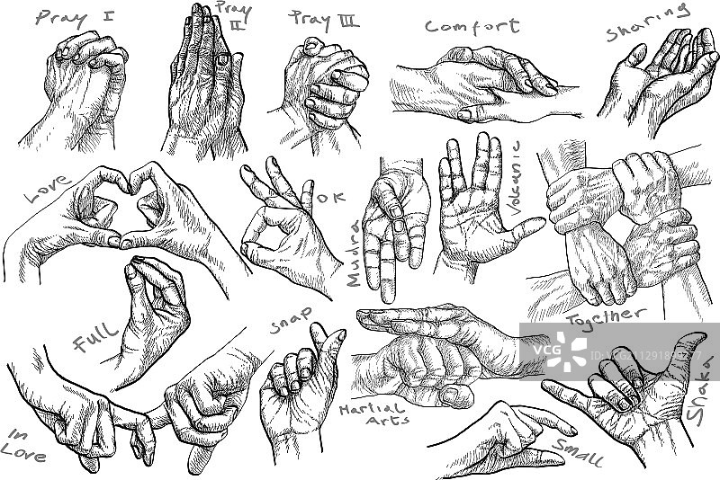 复古漫画风格手绘线条艺术手势图片素材