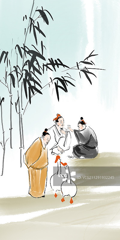 传统文化古典名著文学插图王羲之爱鹅图片素材
