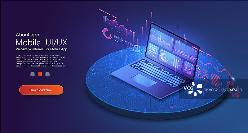 带有商业图表的笔记本电脑图片素材