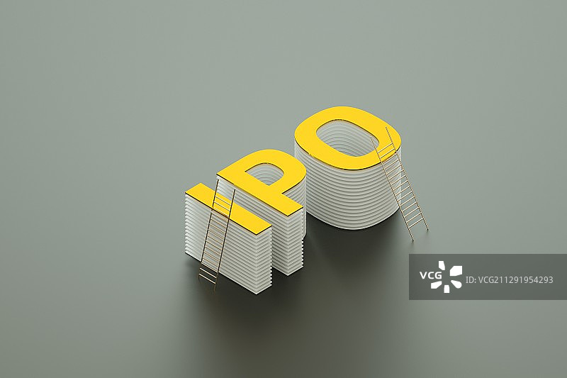 三维渲染堆叠的IPO文字创意背景图图片素材