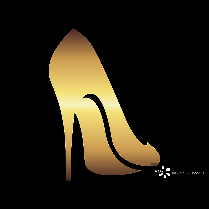 黑色背景上的金色高跟鞋标志图片素材