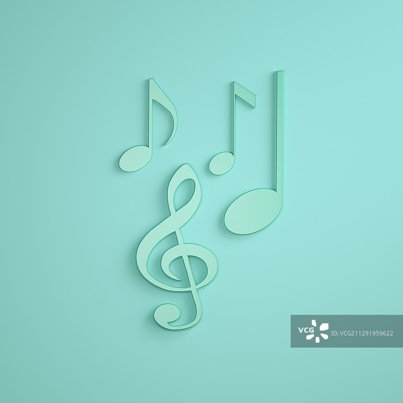三维渲染薄荷绿色彩的音乐音符图片素材