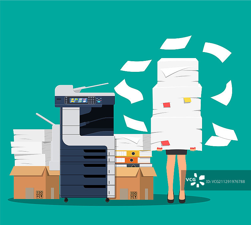 在成堆文件中工作的女商人图片素材