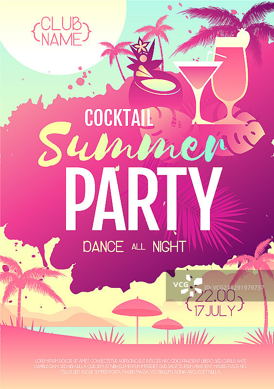 彩色夏季鸡尾酒迪斯科派对海报图片素材