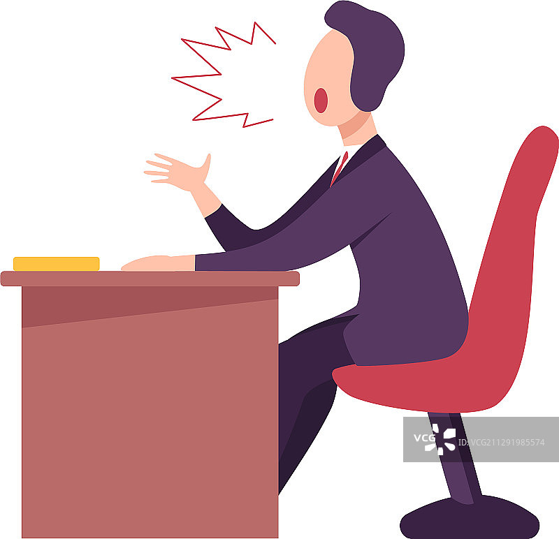 愤怒的男性老板或上班族角色坐着图片素材