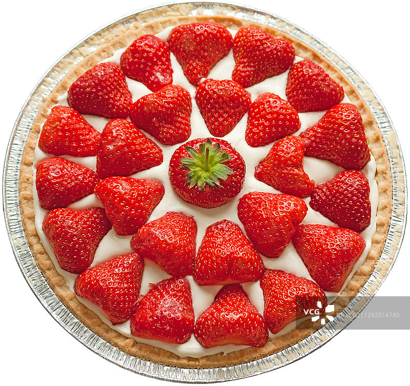 白色背景上的草莓芝士蛋糕特写扁平风图片素材