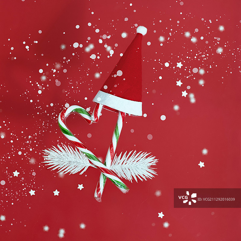 圣诞主题图片（糖果棒、圣诞帽、星星和雪花）图片素材