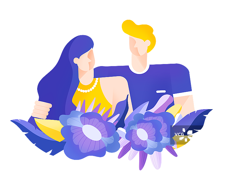 花丛间一对情侣图片素材