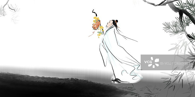水墨国画古典诗词人物插图图片素材