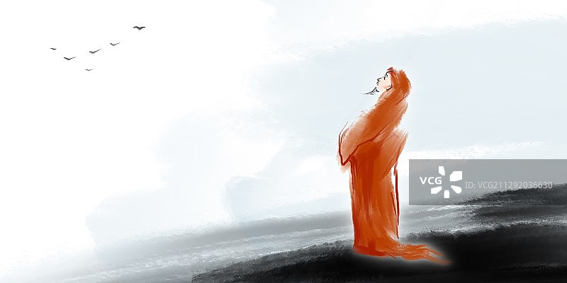 水墨国画古典诗词人物插图图片素材