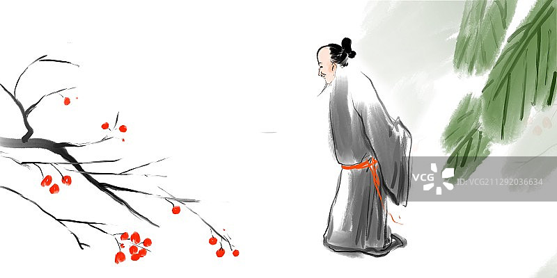 水墨国画古典诗词人物插图图片素材