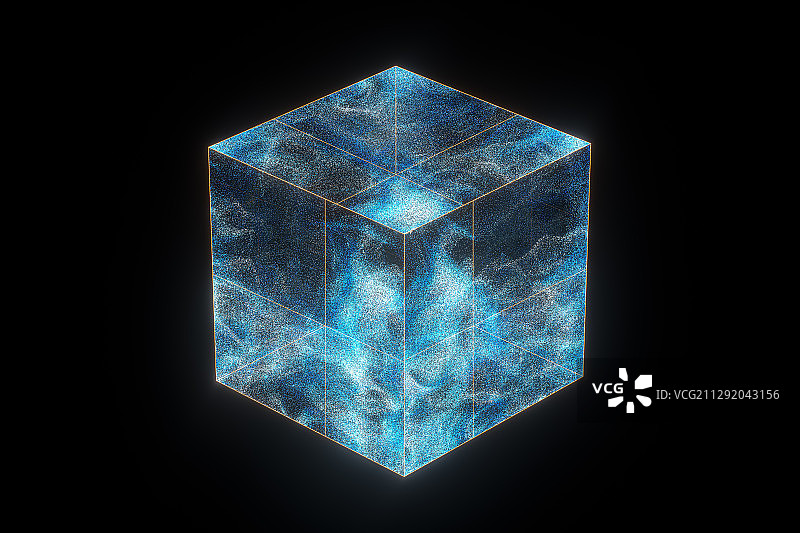 透明冰块中发光的粒子 3D渲染图片素材