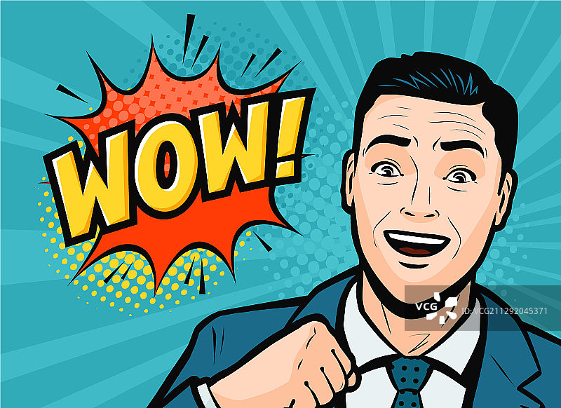 欣喜的成功商人（复古漫画风格）图片素材