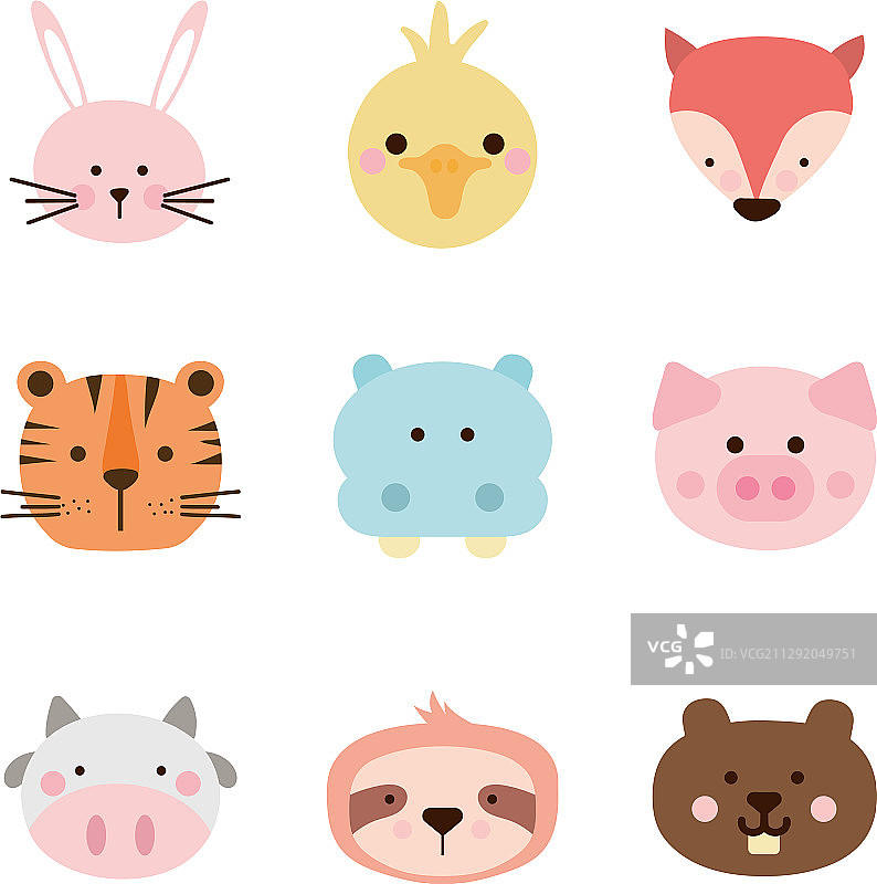 扁平风格的可爱动物卡通图标合集图片素材