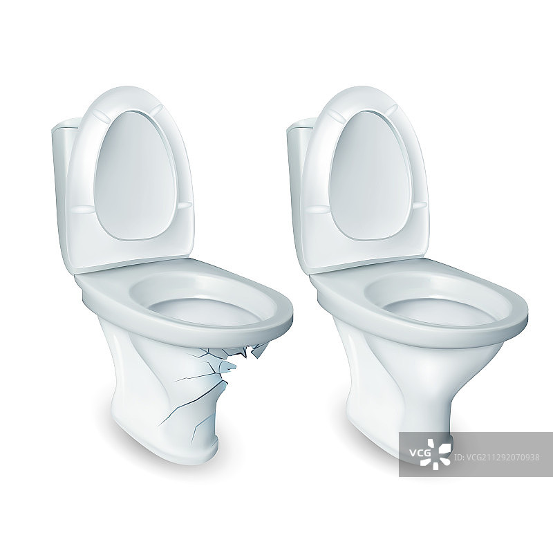 马桶和损坏的卫生间陶瓷碗图片素材