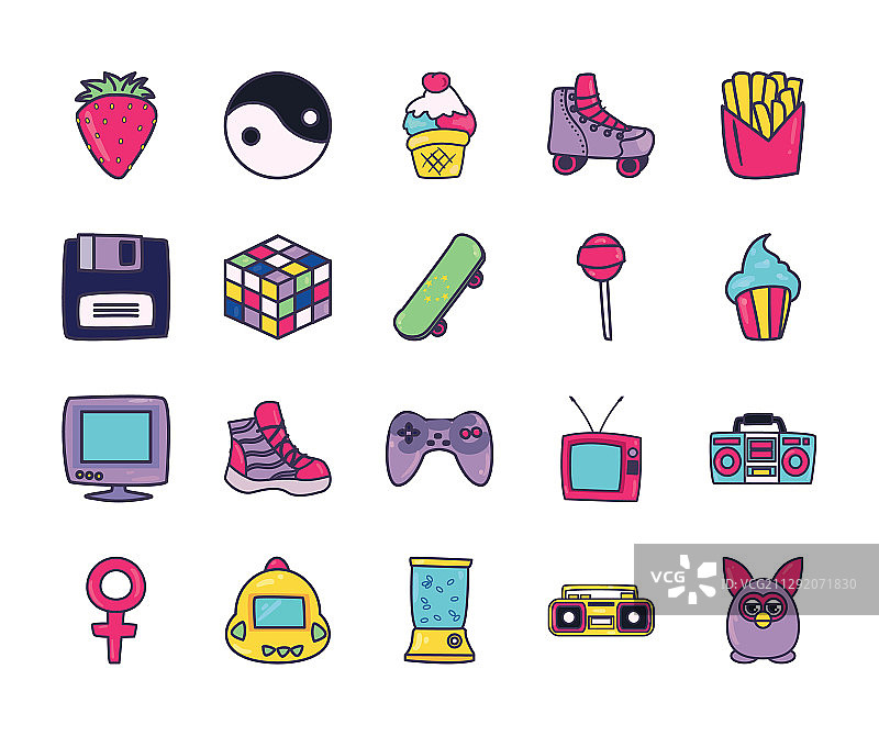 90年代复古线条填充风格图标图片素材