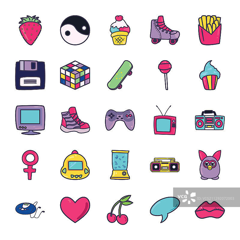 90年代复古线条填充风格图标图片素材