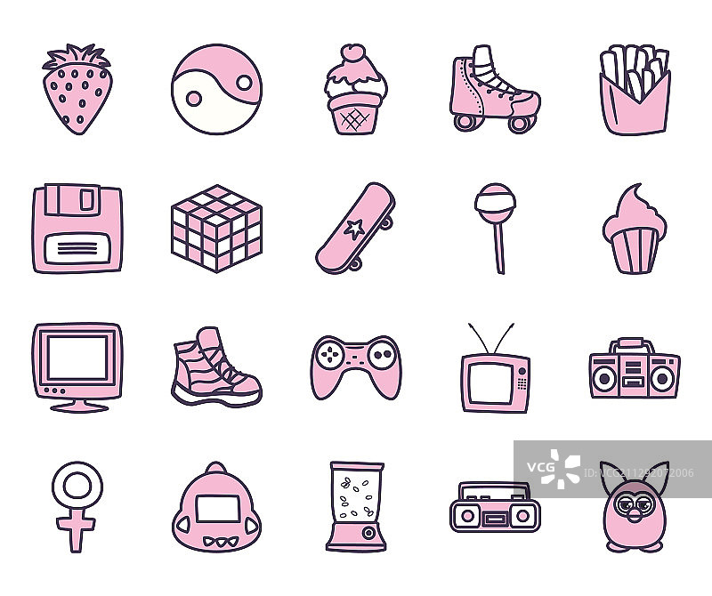 90年代复古线条风格图标集图片素材