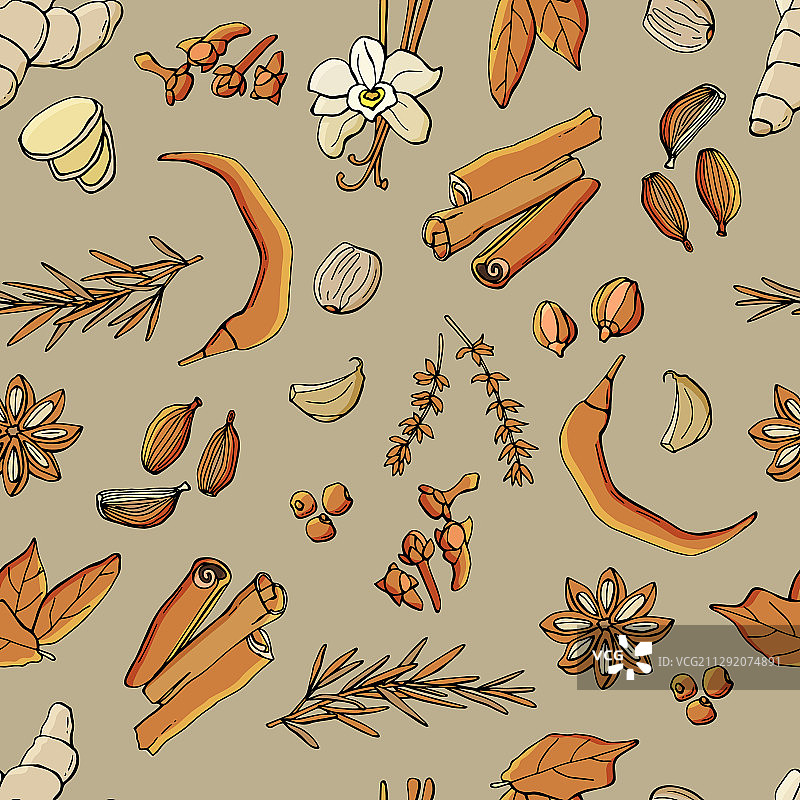 迷迭香香草丁香香料无缝图案图片素材
