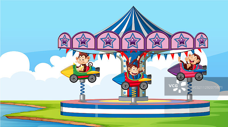 可爱猴子乘坐火箭的场景图片素材