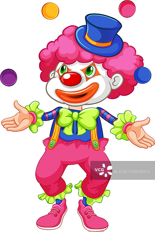 白色背景上玩球的滑稽小丑图片素材