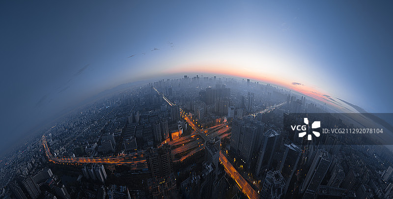 球形全景城市日出图片素材