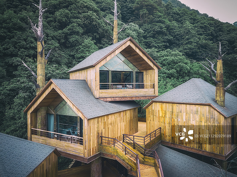 航拍杭州萧山树屋自然建筑风光图片素材