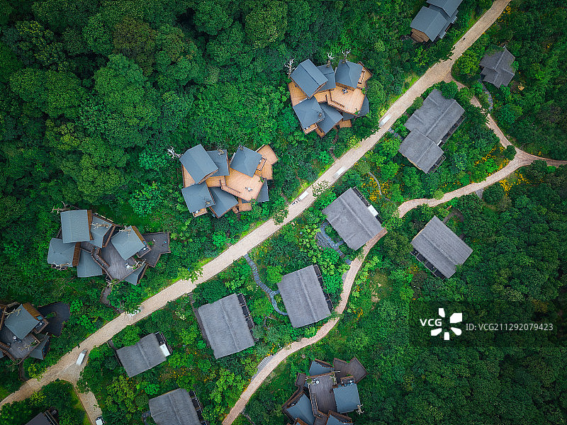 航拍杭州萧山树屋自然生态建筑风光图片素材