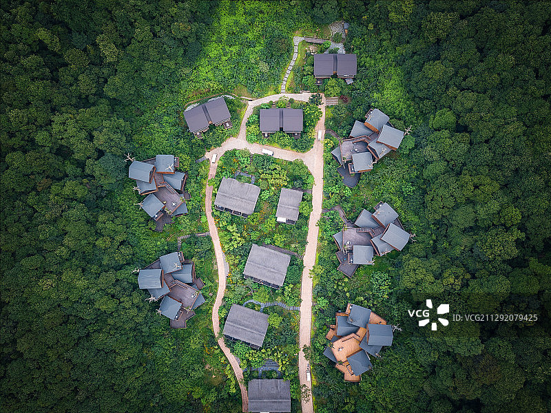 航拍杭州萧山树屋自然生态建筑风光图片素材