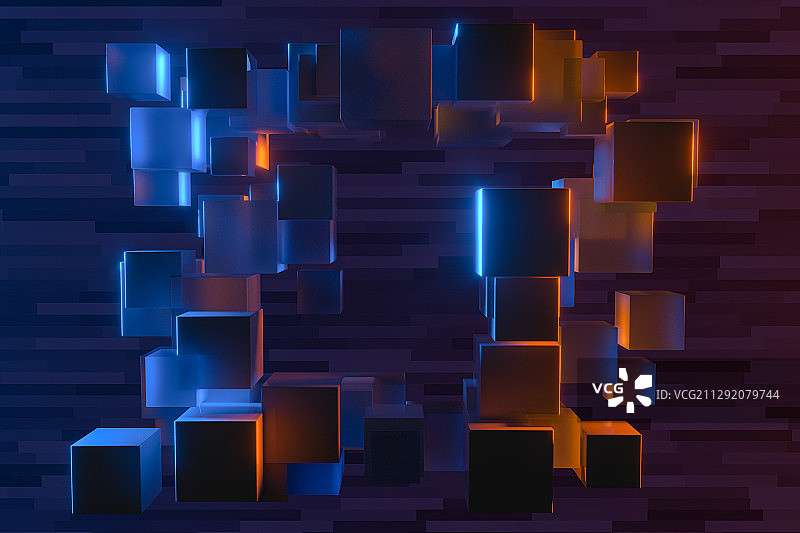 紫色复古霓虹方块背景 3D渲染图片素材