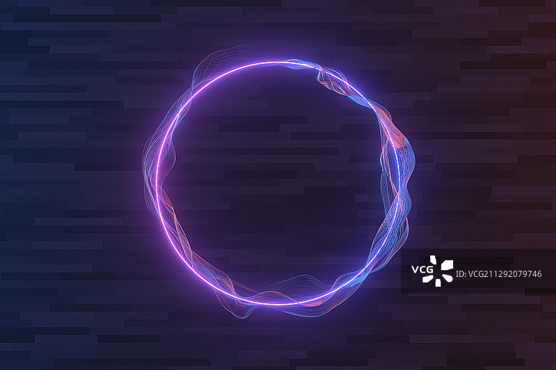 紫色复古霓虹圆形线框 3D渲染图片素材