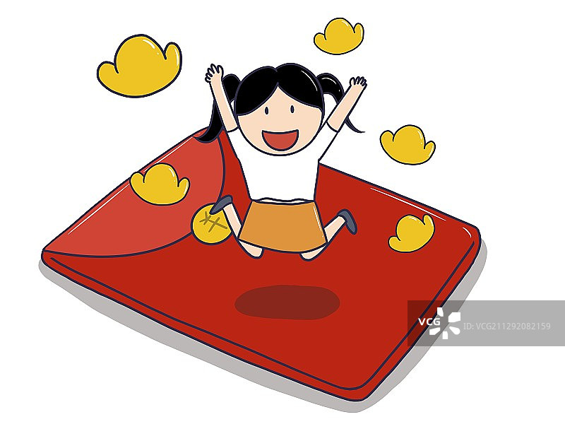 插画：领红包压岁钱图片素材