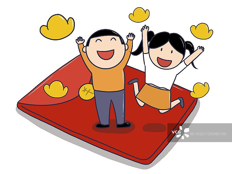 插画：领红包压岁钱图片素材