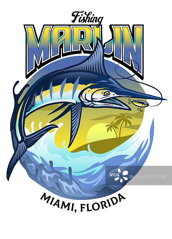 马林鱼钓鱼衬衫设计图片素材