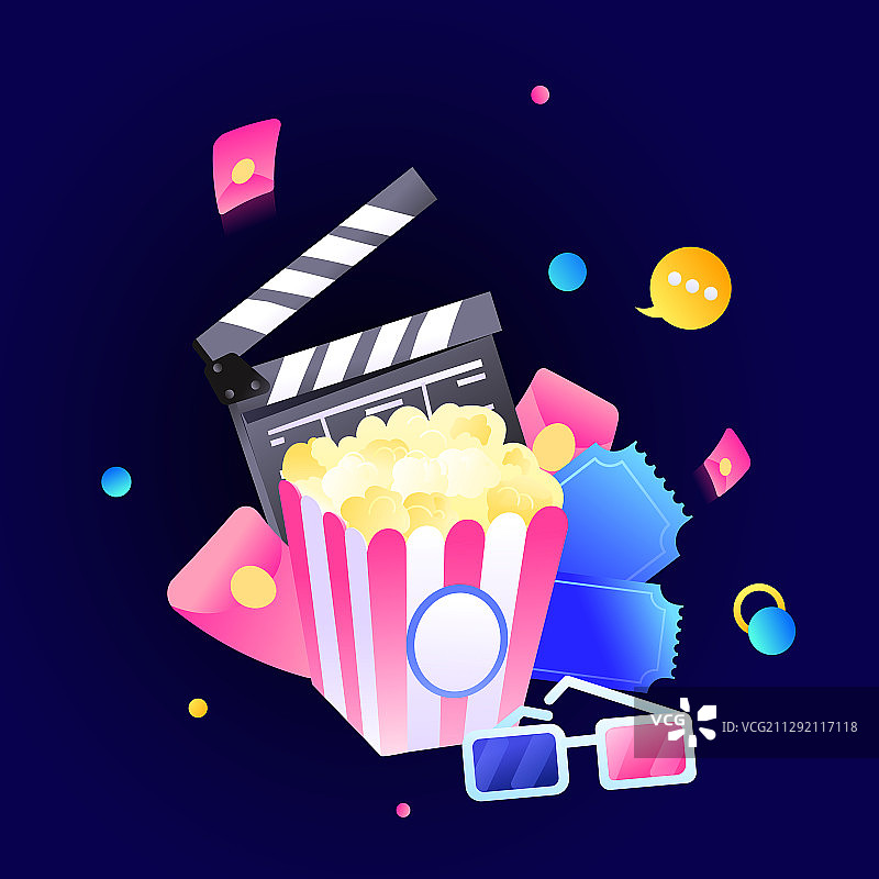 卡通电影节影院影城上映开幕营业邀请好友电商促销活动矢量插画图片素材