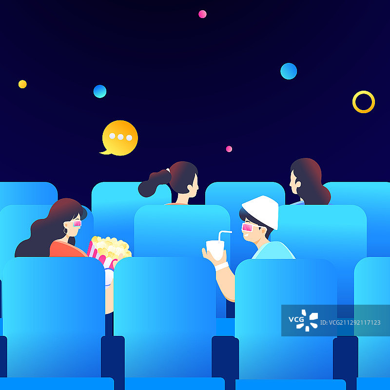 卡通电影节影院影城上映开幕营业邀请好友电商促销活动矢量插画图片素材