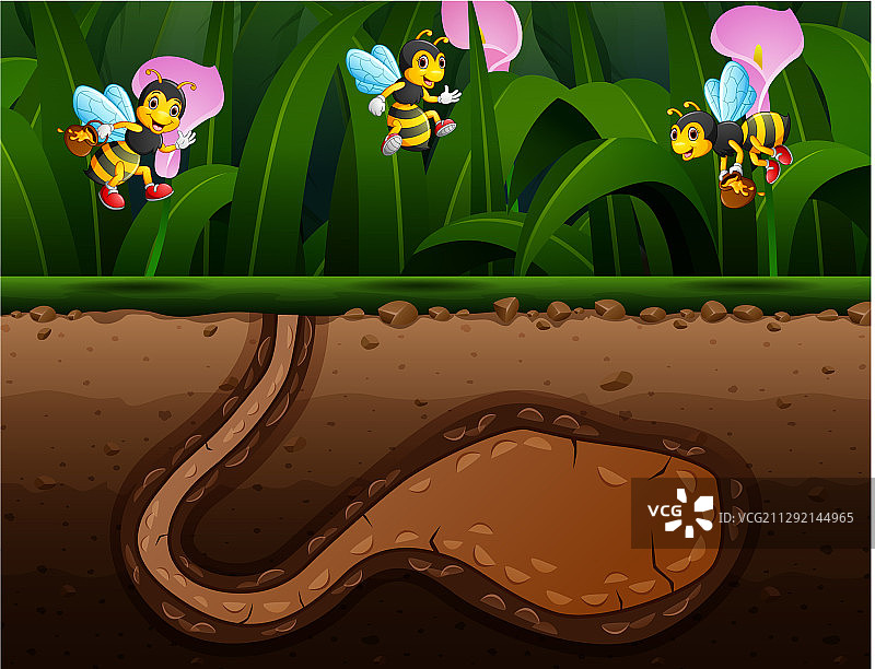 公园背景中的蜜蜂卡通图片素材