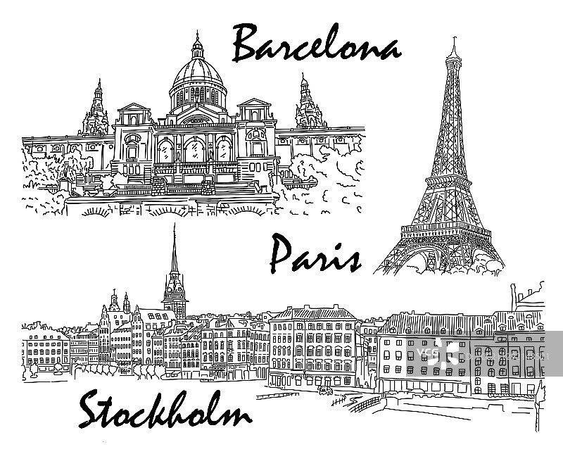 巴黎巴塞罗那斯德哥尔摩活动草图图片素材