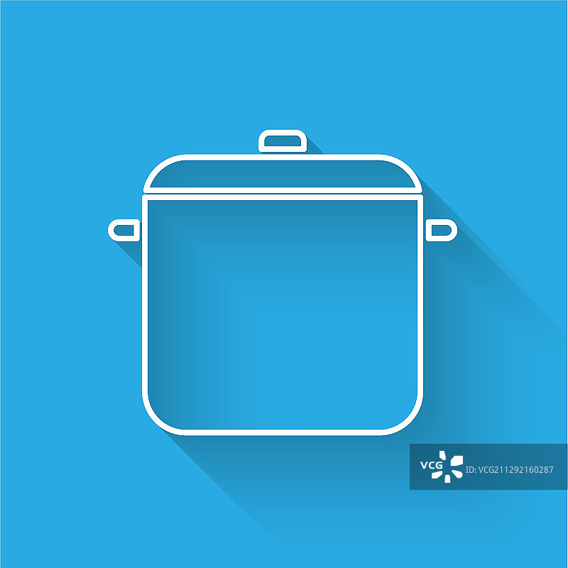 白色线条烹饪锅图标，长阴影图片素材