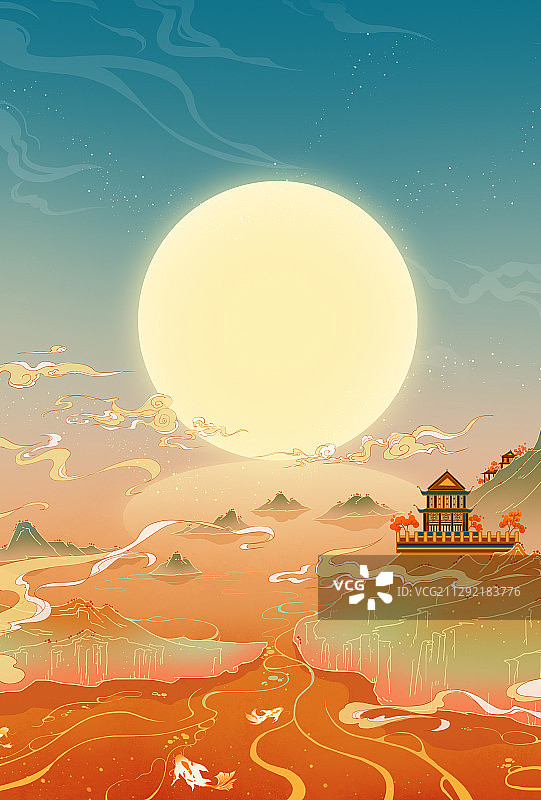 中国风山水风景国潮插画图片素材