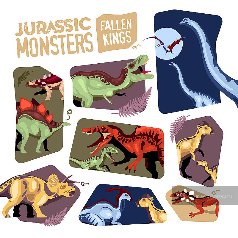 侏罗纪怪物剪纸背景套装图片素材
