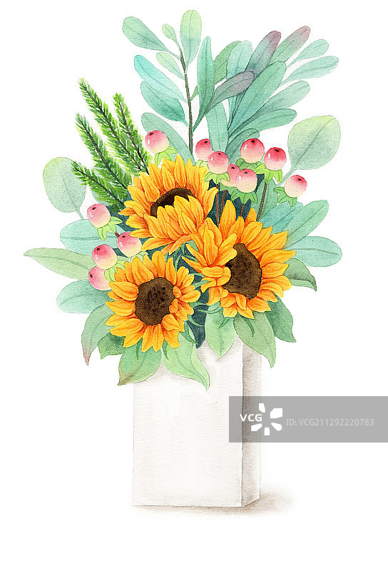 手绘水彩插花组合绘画插画图片素材
