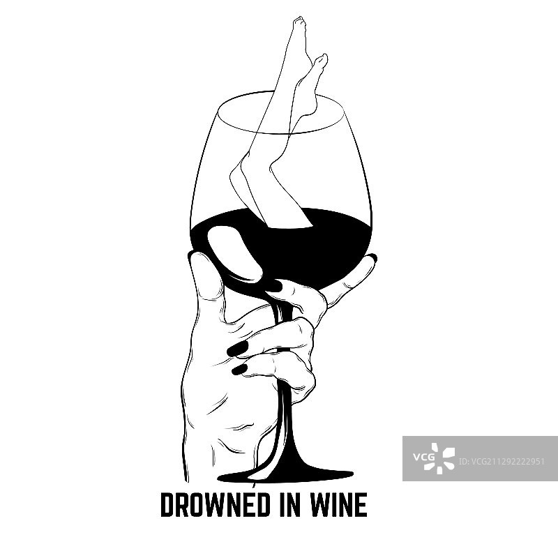 手绘玻璃杯葡萄酒图片素材