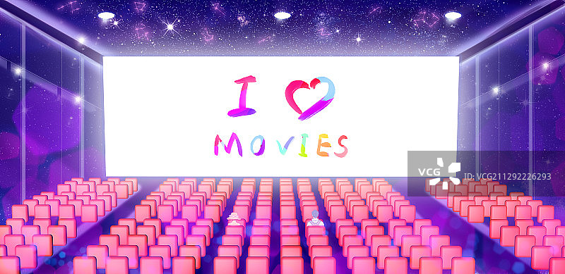 影院恢复营业,情侣分开隔座看电影插画背景图片素材