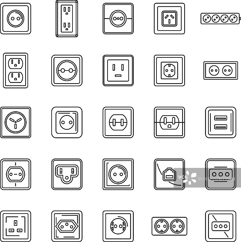 电力插座图标轮廓合集图片素材