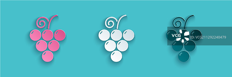 蓝色背景上的剪纸风格葡萄柚图标图片素材