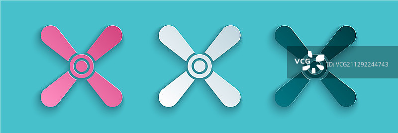 蓝色背景上的剪纸飞机螺旋桨图标图片素材