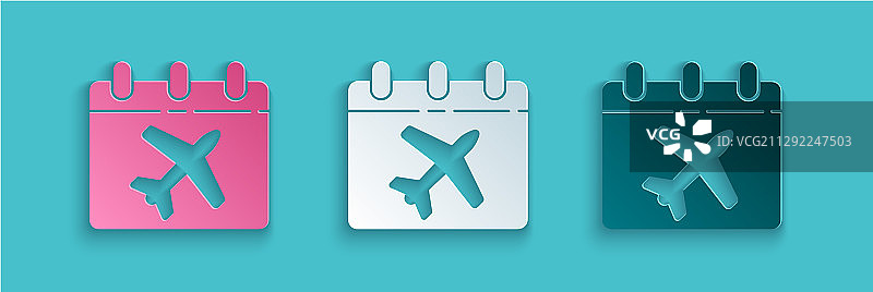 剪纸风格的旅行计划日历和飞机图片素材