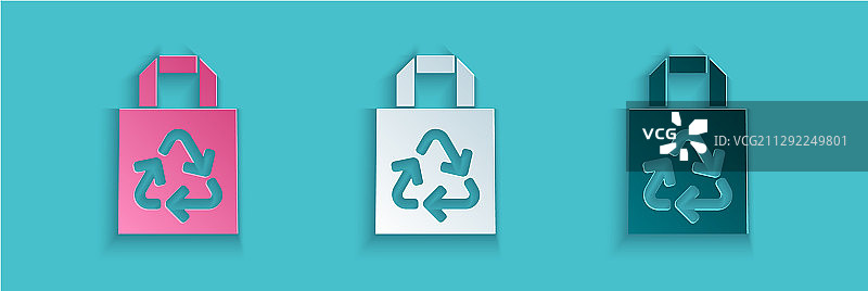 带有回收图标的纸 Art 剪纸购物袋图片素材